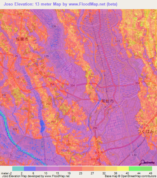 Joso,Japan Elevation Map