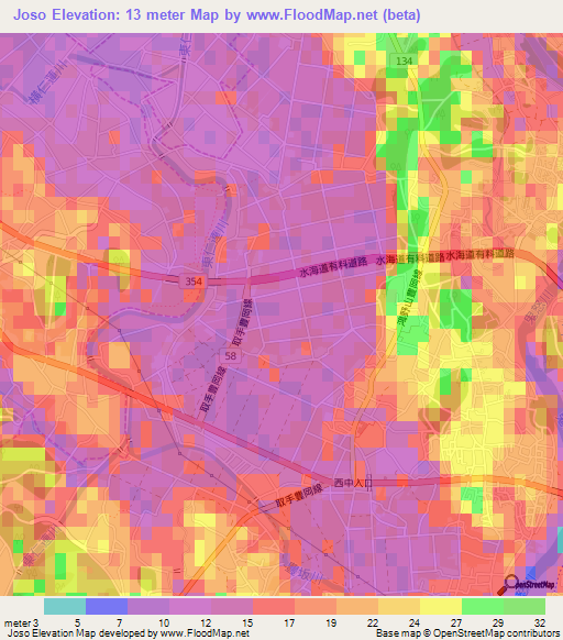 Joso,Japan Elevation Map