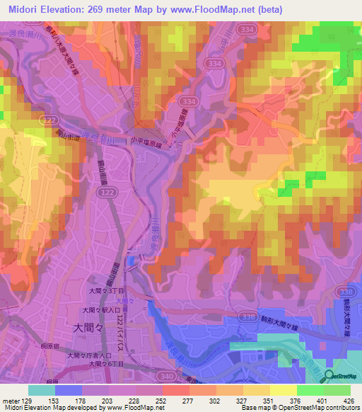 Midori,Japan Elevation Map