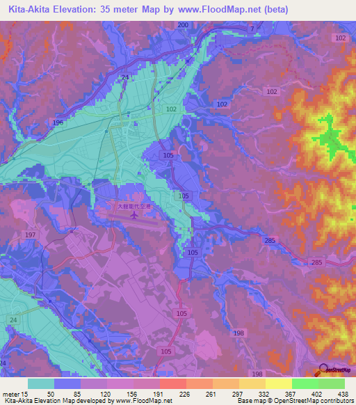 Kita-Akita,Japan Elevation Map