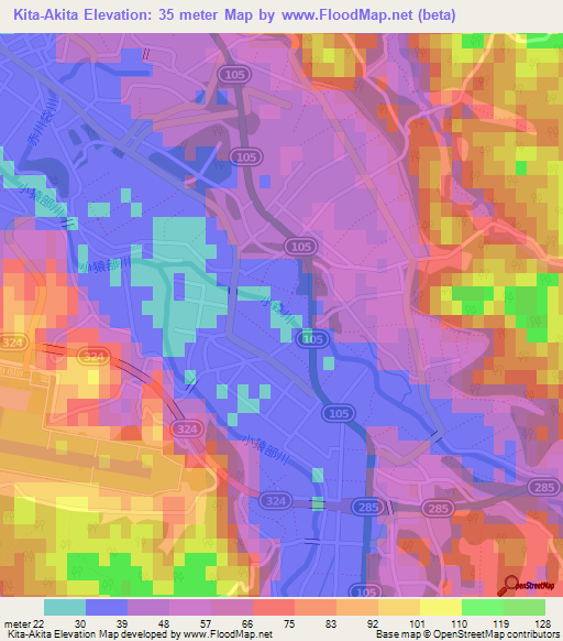 Kita-Akita,Japan Elevation Map