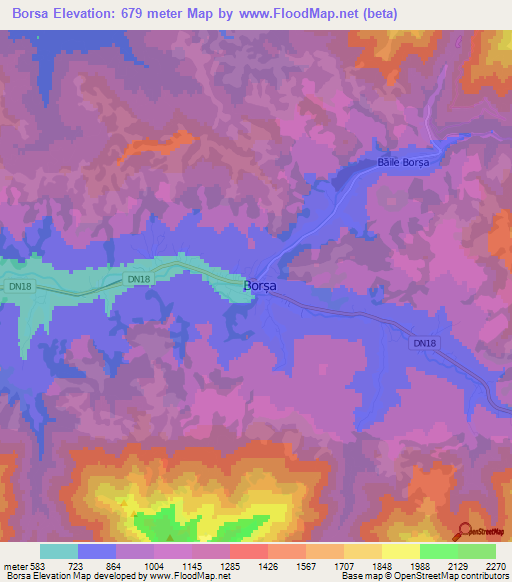 Borsa,Romania Elevation Map
