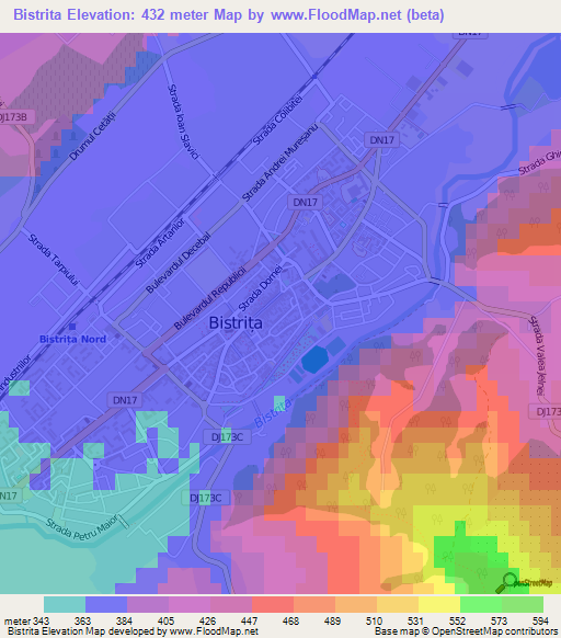 Bistrita,Romania Elevation Map