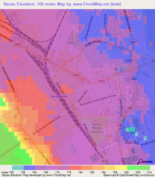 Bacau,Romania Elevation Map