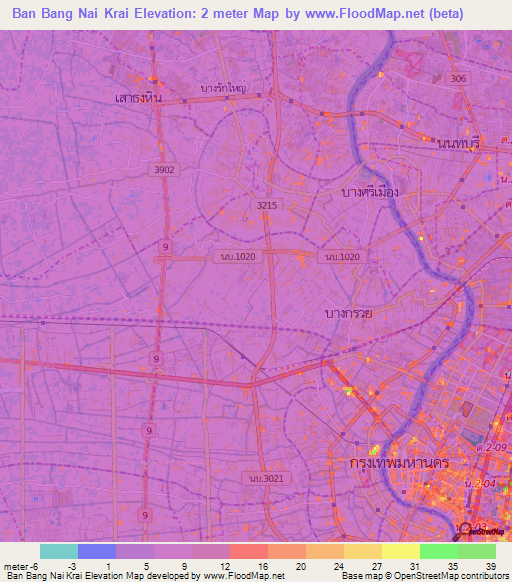 Ban Bang Nai Krai,Thailand Elevation Map