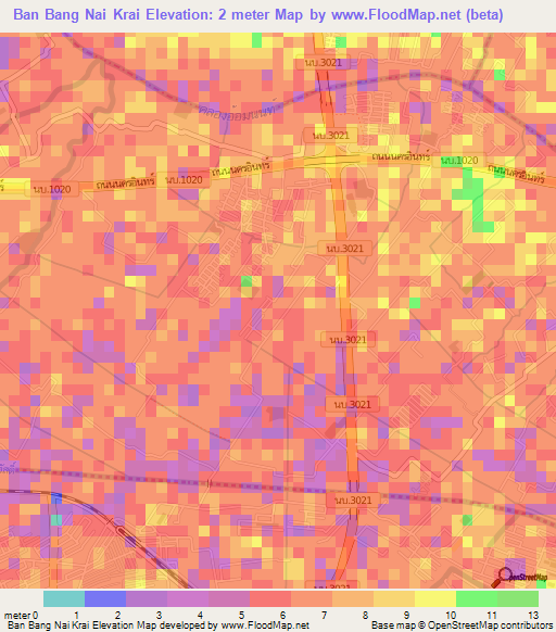 Ban Bang Nai Krai,Thailand Elevation Map