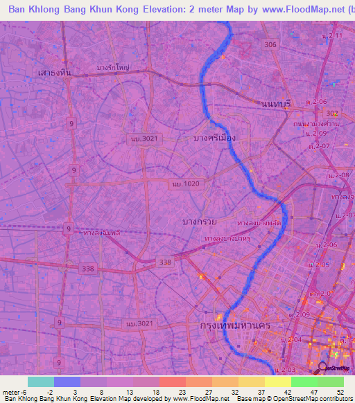 Ban Khlong Bang Khun Kong,Thailand Elevation Map