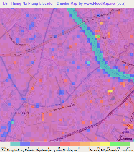 Ban Thong Na Prang,Thailand Elevation Map