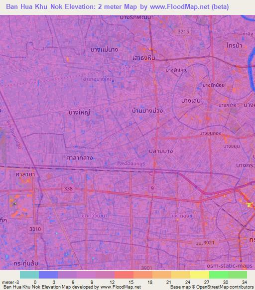 Ban Hua Khu Nok,Thailand Elevation Map