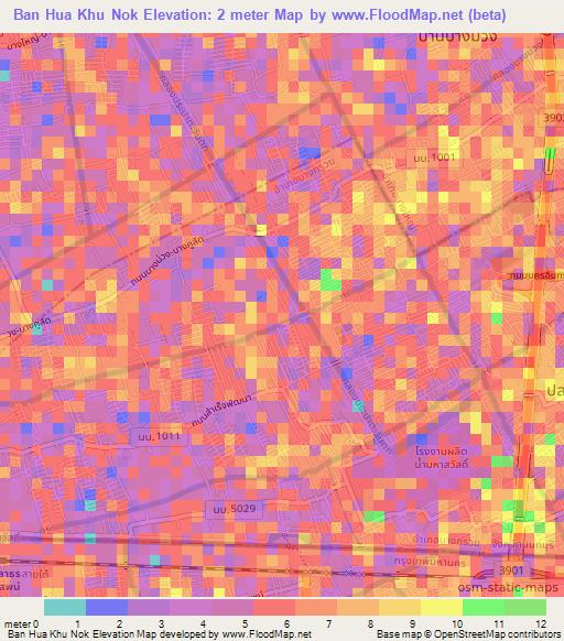 Ban Hua Khu Nok,Thailand Elevation Map