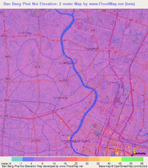 Ban Bang Phai Noi,Thailand Elevation Map