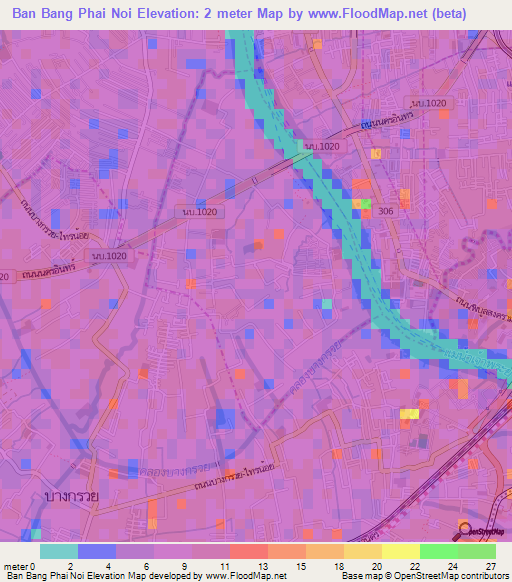 Ban Bang Phai Noi,Thailand Elevation Map