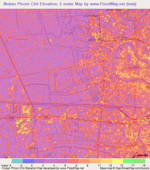 Muban Phrom Chit,Thailand Elevation Map