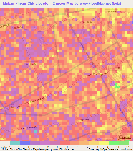 Muban Phrom Chit,Thailand Elevation Map
