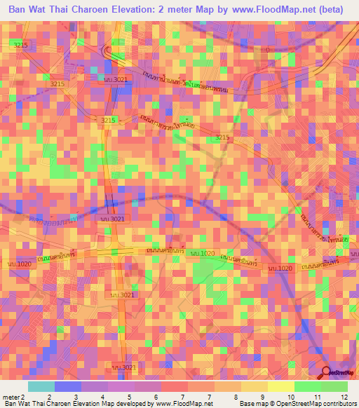 Ban Wat Thai Charoen,Thailand Elevation Map