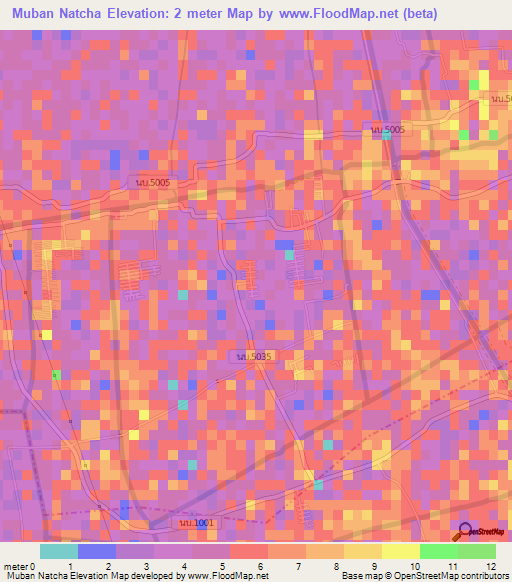 Muban Natcha,Thailand Elevation Map