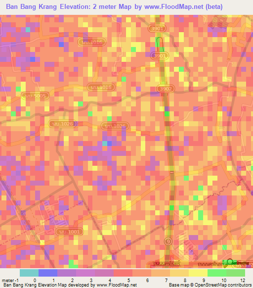 Ban Bang Krang,Thailand Elevation Map