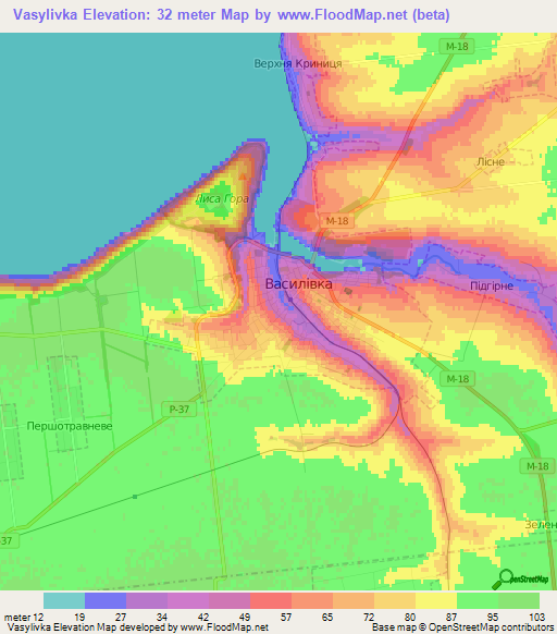 Vasylivka,Ukraine Elevation Map