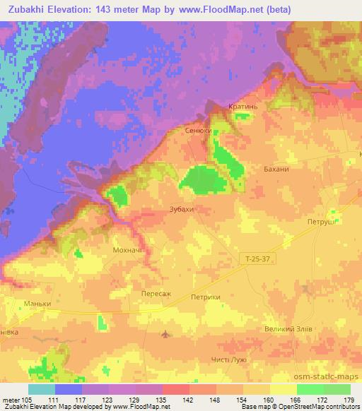 Zubakhi,Ukraine Elevation Map