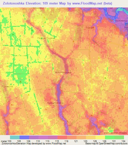 Zolotonoshka,Ukraine Elevation Map