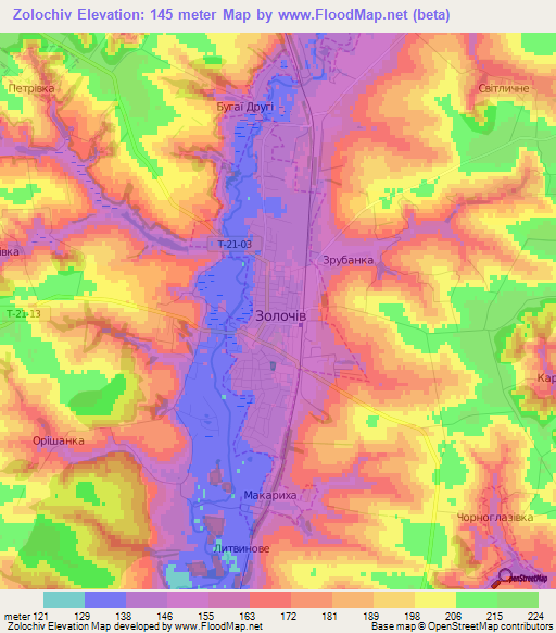 Zolochiv,Ukraine Elevation Map