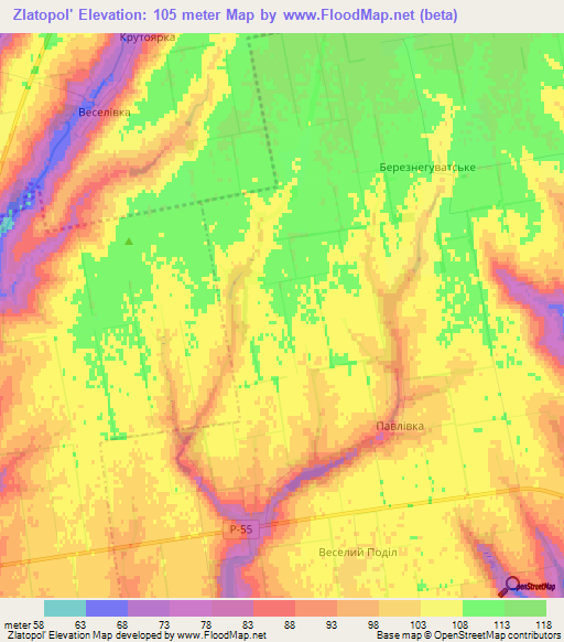 Zlatopol',Ukraine Elevation Map