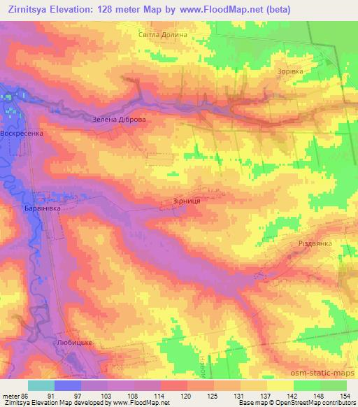 Zirnitsya,Ukraine Elevation Map