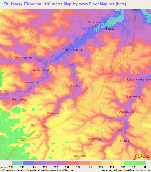 Zhukovtsy,Ukraine Elevation Map