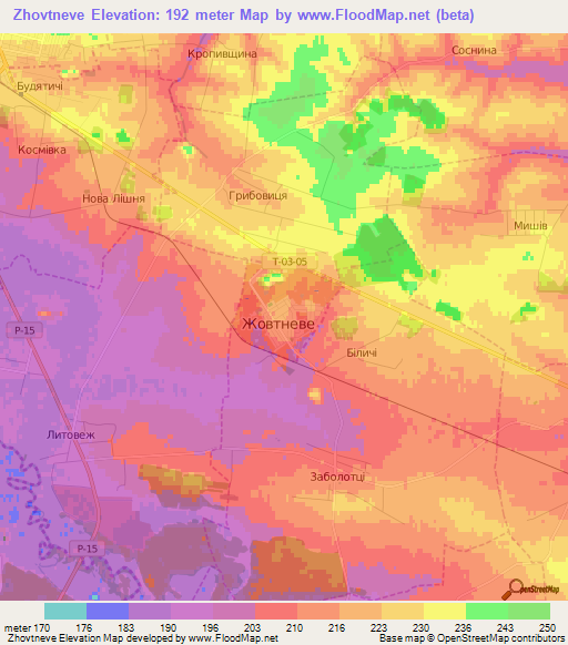 Zhovtneve,Ukraine Elevation Map