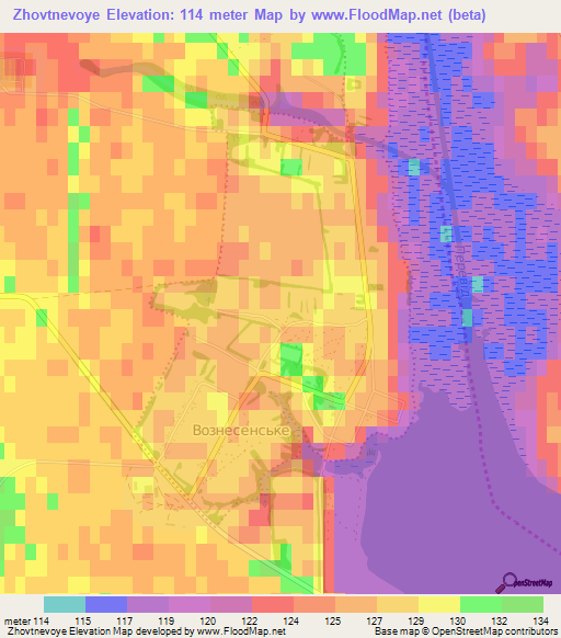 Zhovtnevoye,Ukraine Elevation Map