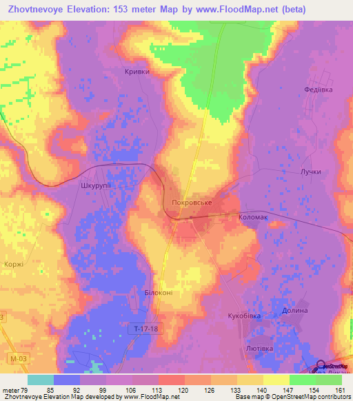 Zhovtnevoye,Ukraine Elevation Map