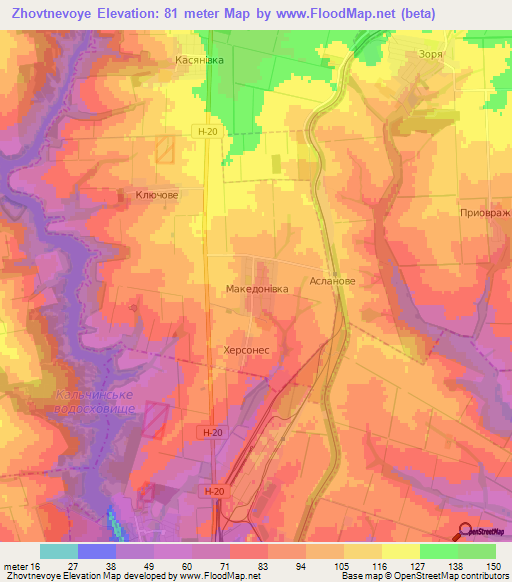 Zhovtnevoye,Ukraine Elevation Map