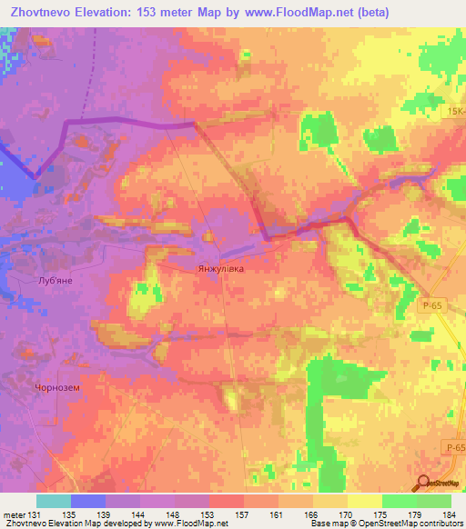 Zhovtnevo,Ukraine Elevation Map