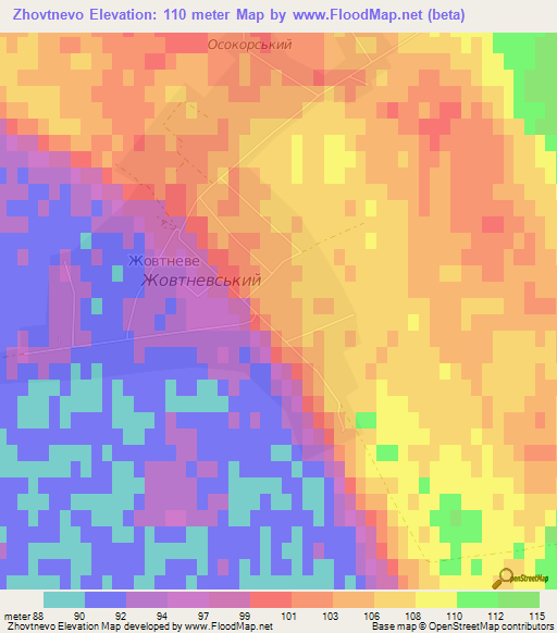 Zhovtnevo,Ukraine Elevation Map