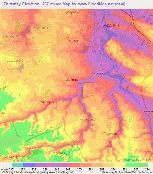 Zhitentsy,Ukraine Elevation Map