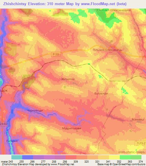 Zhishchintsy,Ukraine Elevation Map