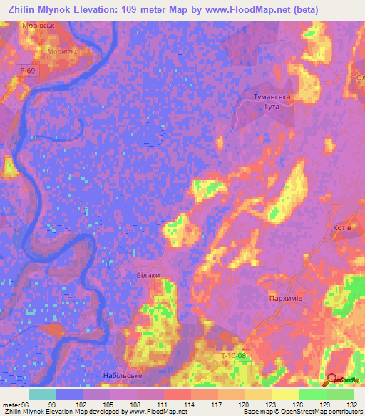 Zhilin Mlynok,Ukraine Elevation Map