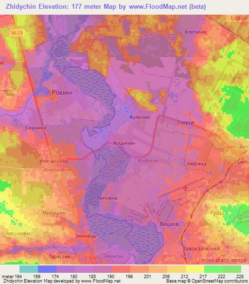 Zhidychin,Ukraine Elevation Map