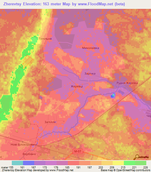 Zherevtsy,Ukraine Elevation Map