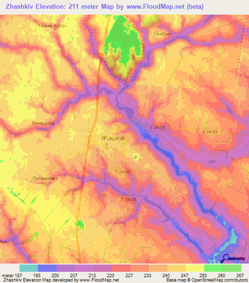 Zhashkiv,Ukraine Elevation Map