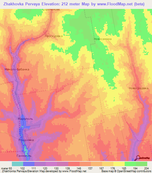 Zhakhovka Pervaya,Ukraine Elevation Map