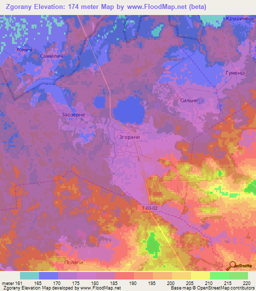 Zgorany,Ukraine Elevation Map