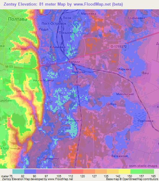 Zentsy,Ukraine Elevation Map