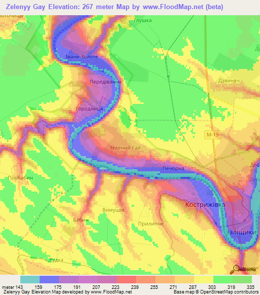 Zelenyy Gay,Ukraine Elevation Map