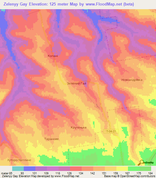 Zelenyy Gay,Ukraine Elevation Map