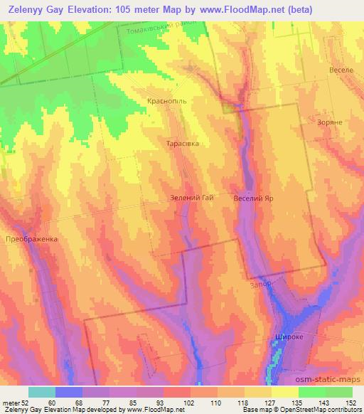 Zelenyy Gay,Ukraine Elevation Map