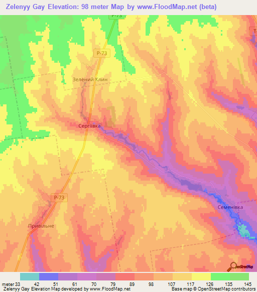 Zelenyy Gay,Ukraine Elevation Map