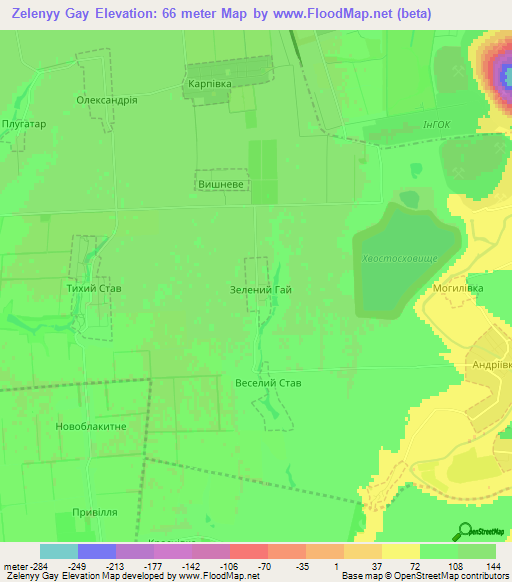Zelenyy Gay,Ukraine Elevation Map