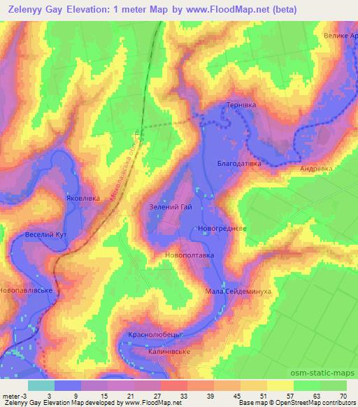 Zelenyy Gay,Ukraine Elevation Map