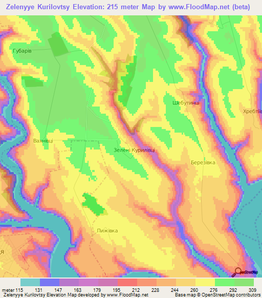 Zelenyye Kurilovtsy,Ukraine Elevation Map